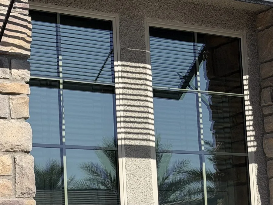 Before window cleaning — dirty hard water stained windows Las Vegas