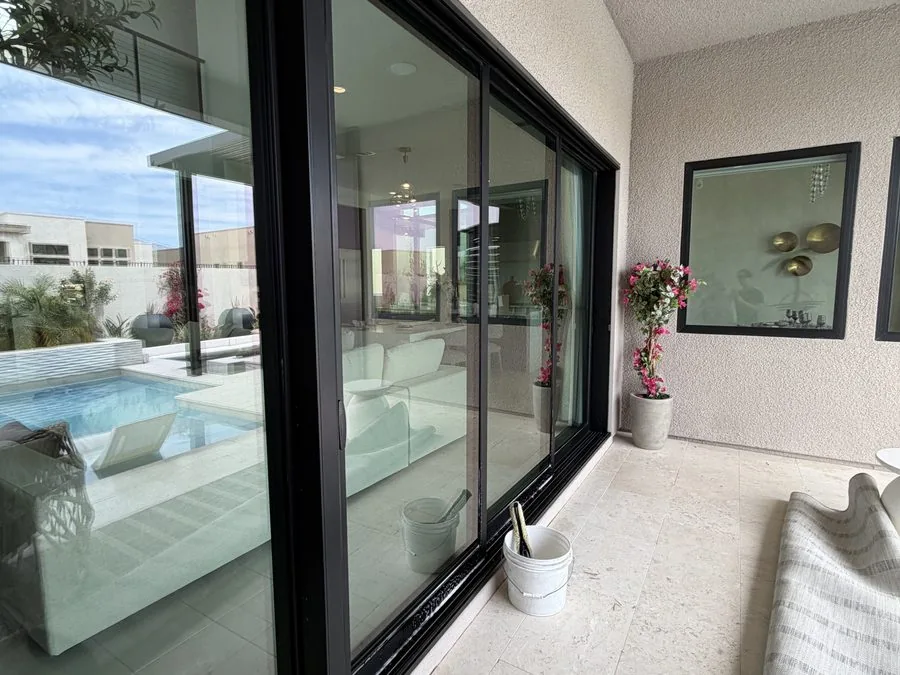 Clean sliding glass doors on luxury Las Vegas home