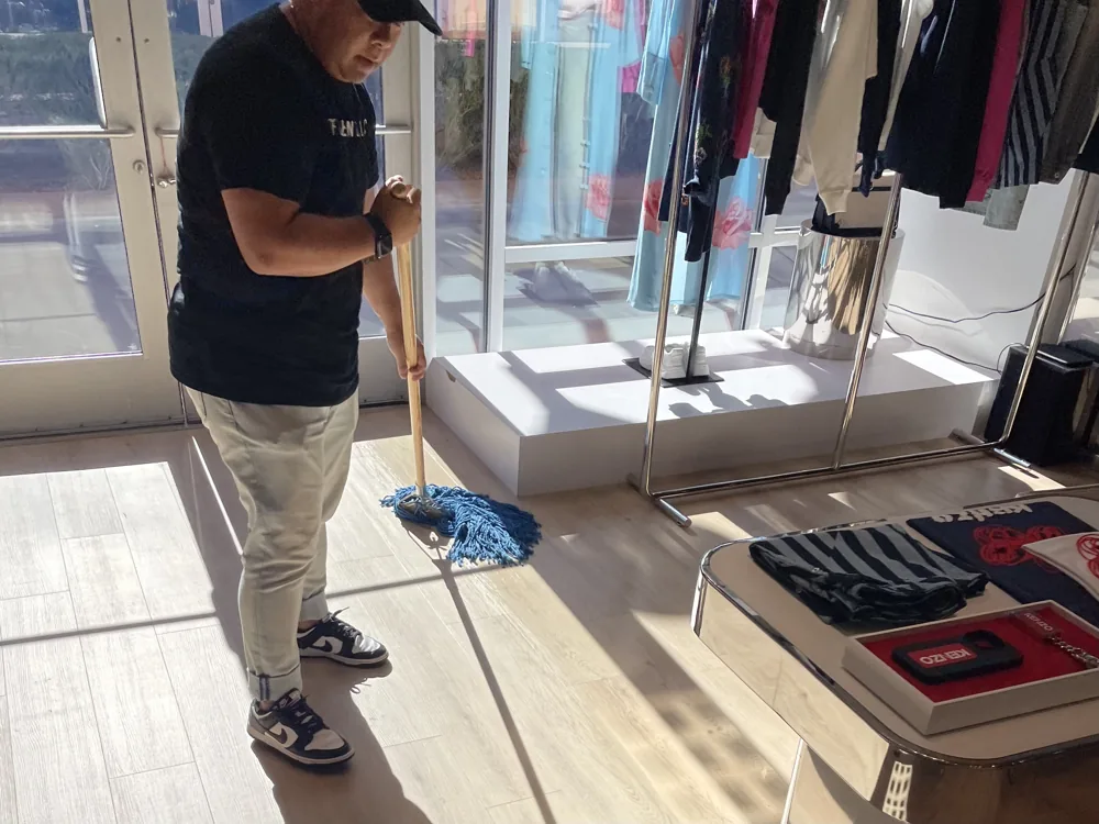 Mopping floors at a Las Vegas retail storefront